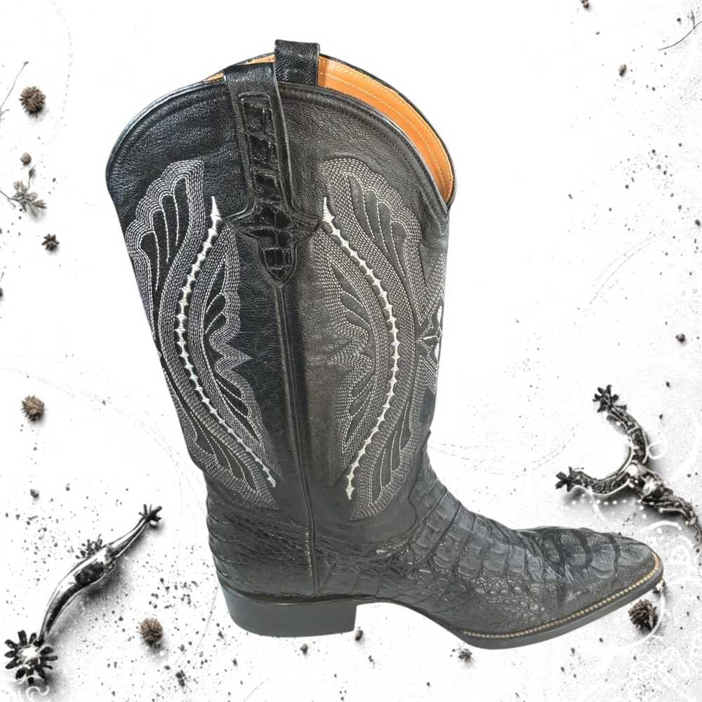 Ferrini Caiman Cayman Crocodile Leather Black/White Left Boot Amputee Men 9.5D